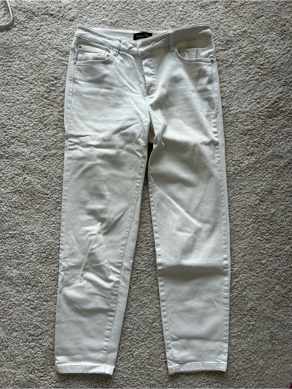 Massimo Dutti White Cropped Ankle Pants